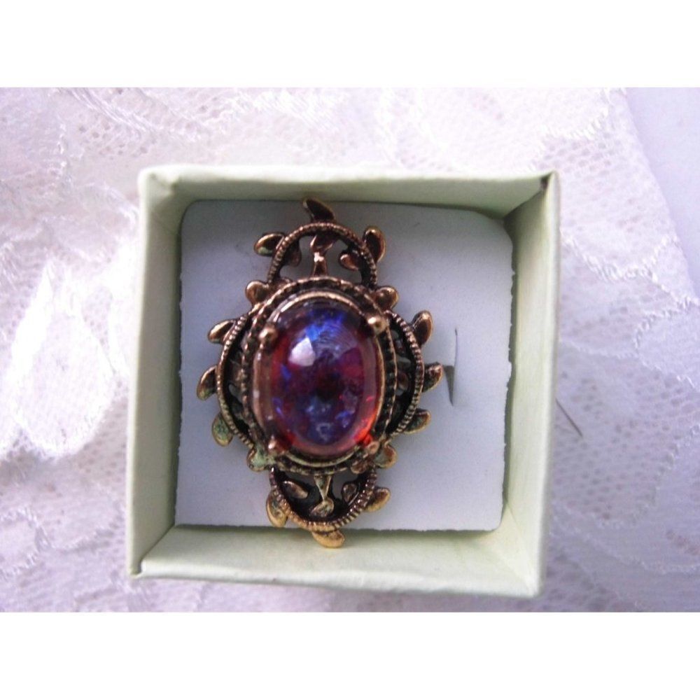 CHRISTMAS GOTHIC Renaissance Medieval gold Ring Mexican Fire Opal Dragons breath